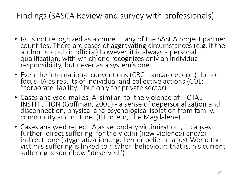 findings sasca review and survey with