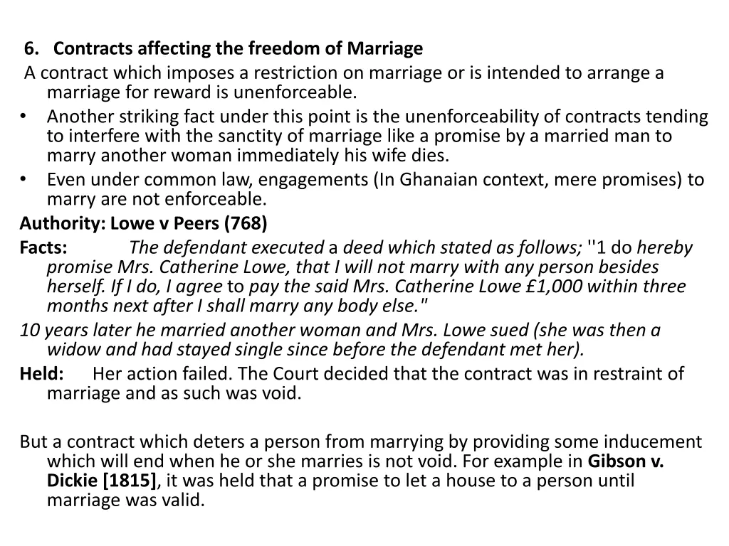 6 contracts affecting the freedom of marriage