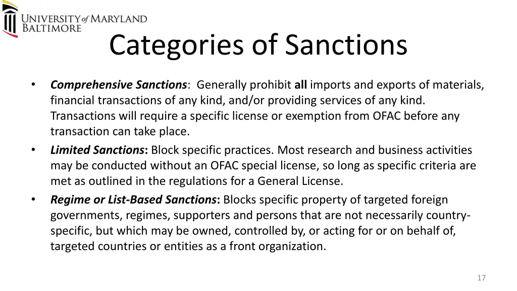 categories of sanctions