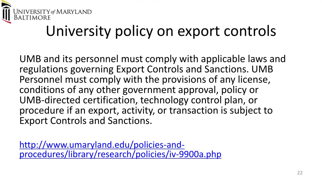 university policy on export controls