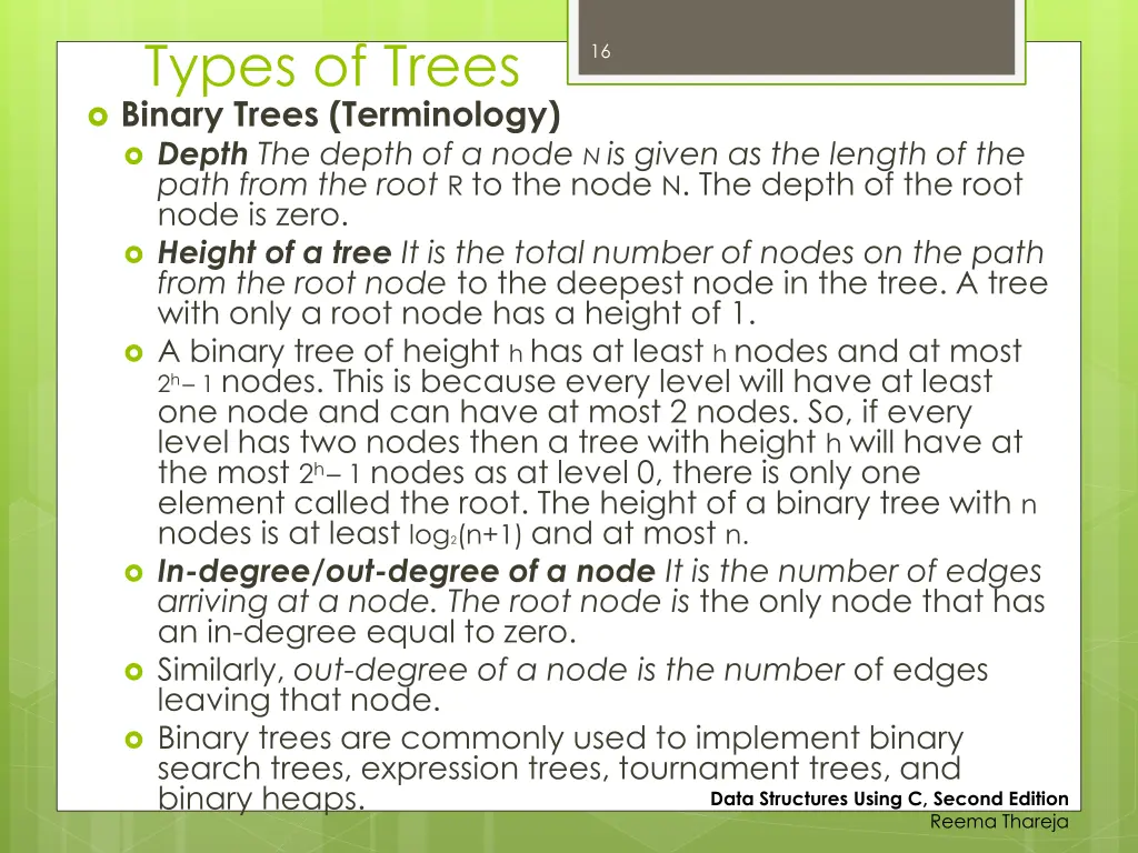 types of trees binary trees terminology depth