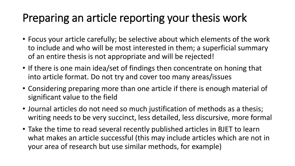 preparing an article reporting your thesis work