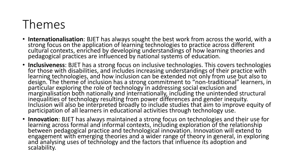 themes internationalisation bjet has always