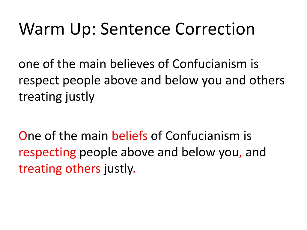 warm up sentence correction