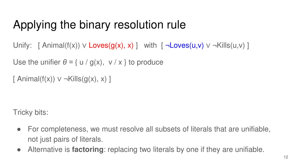 applying the binary resolution rule