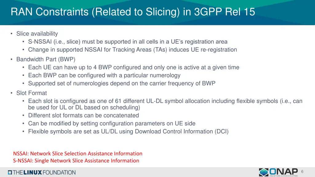 ran constraints related to slicing in 3gpp rel 15