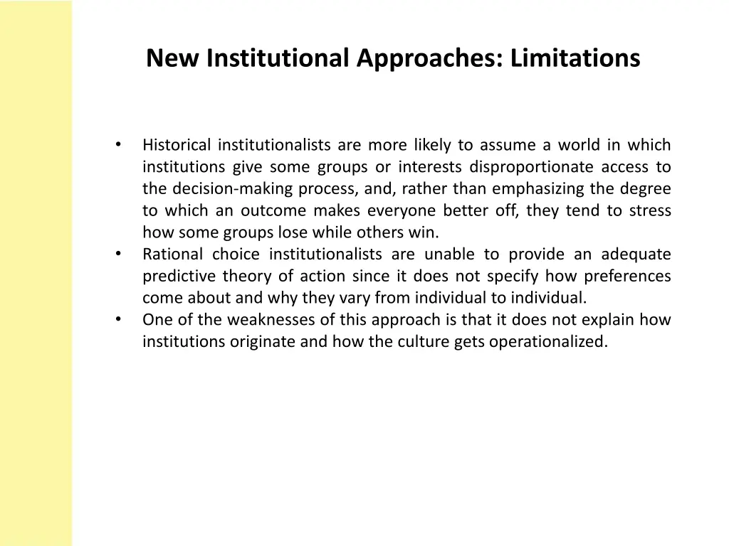 new institutional approaches limitations