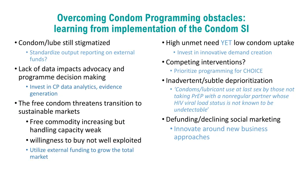 overcoming condom programming obstacles learning