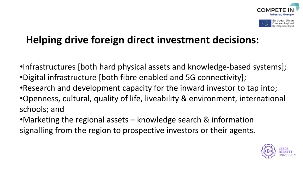 helping drive foreign direct investment decisions 1