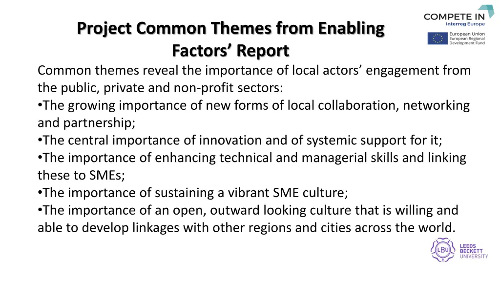 project common themes from enabling factors