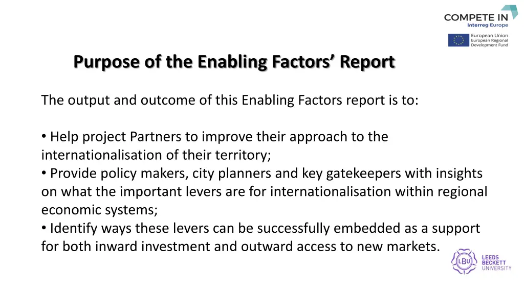 purpose of the enabling factors report