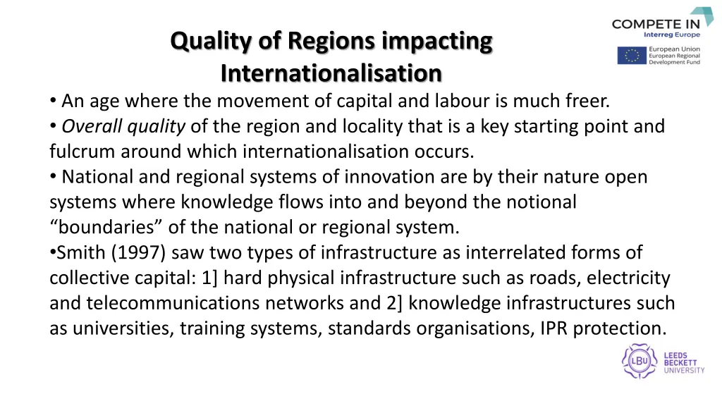 quality of regions impacting internationalisation