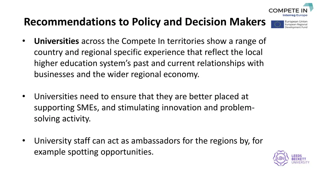 recommendations to policy and decision makers 1