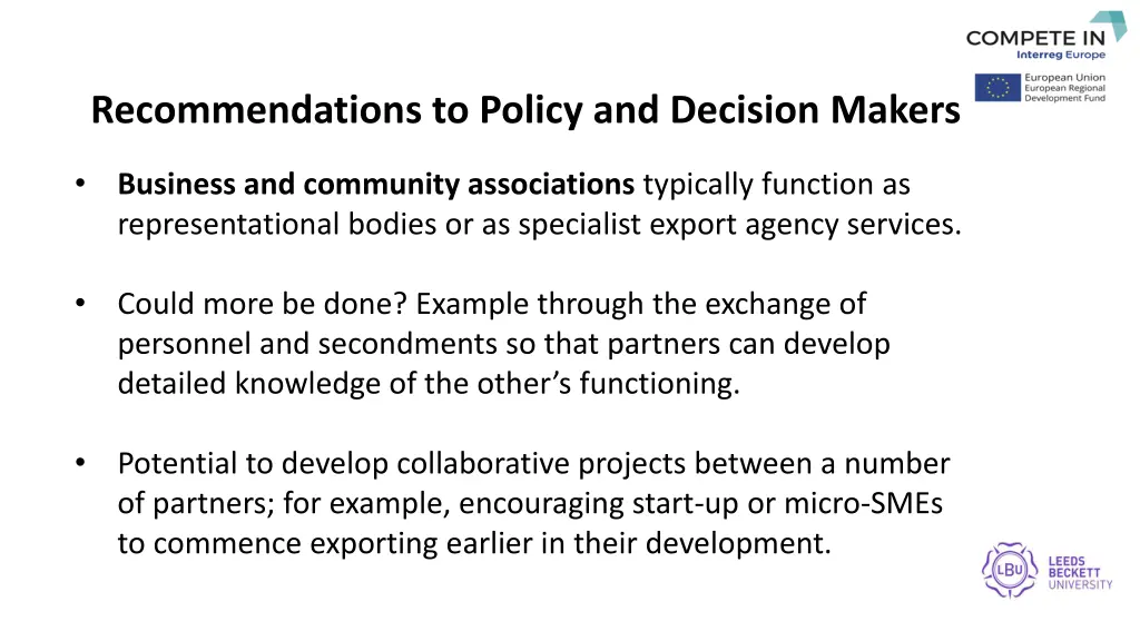 recommendations to policy and decision makers 2