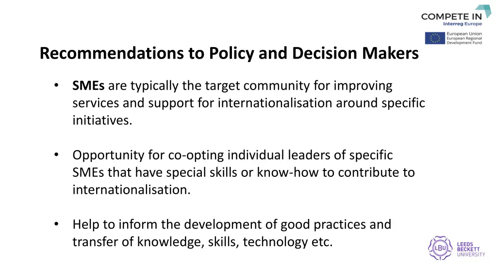 recommendations to policy and decision makers 3