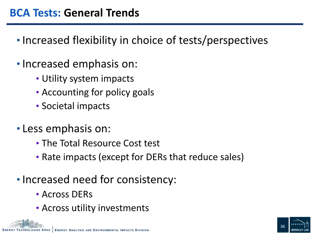 bca tests general trends