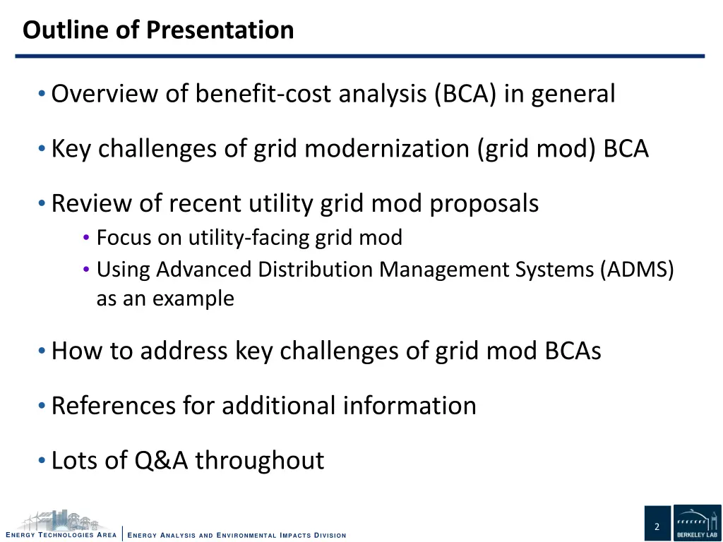 outline of presentation