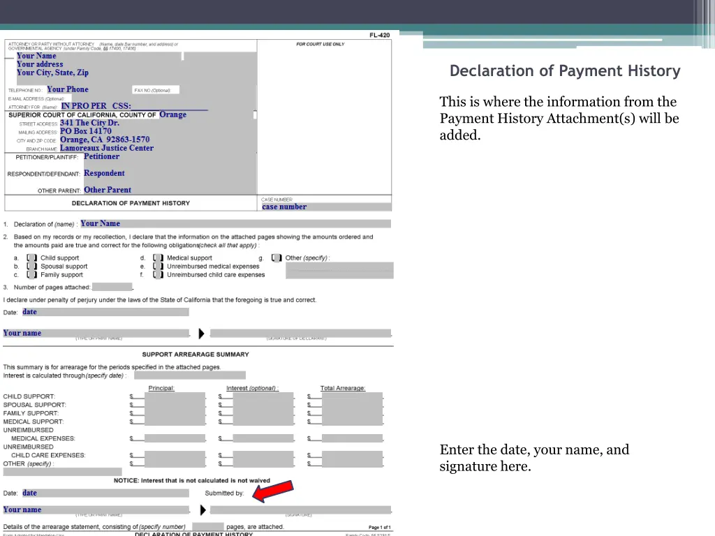 declaration of payment history 8