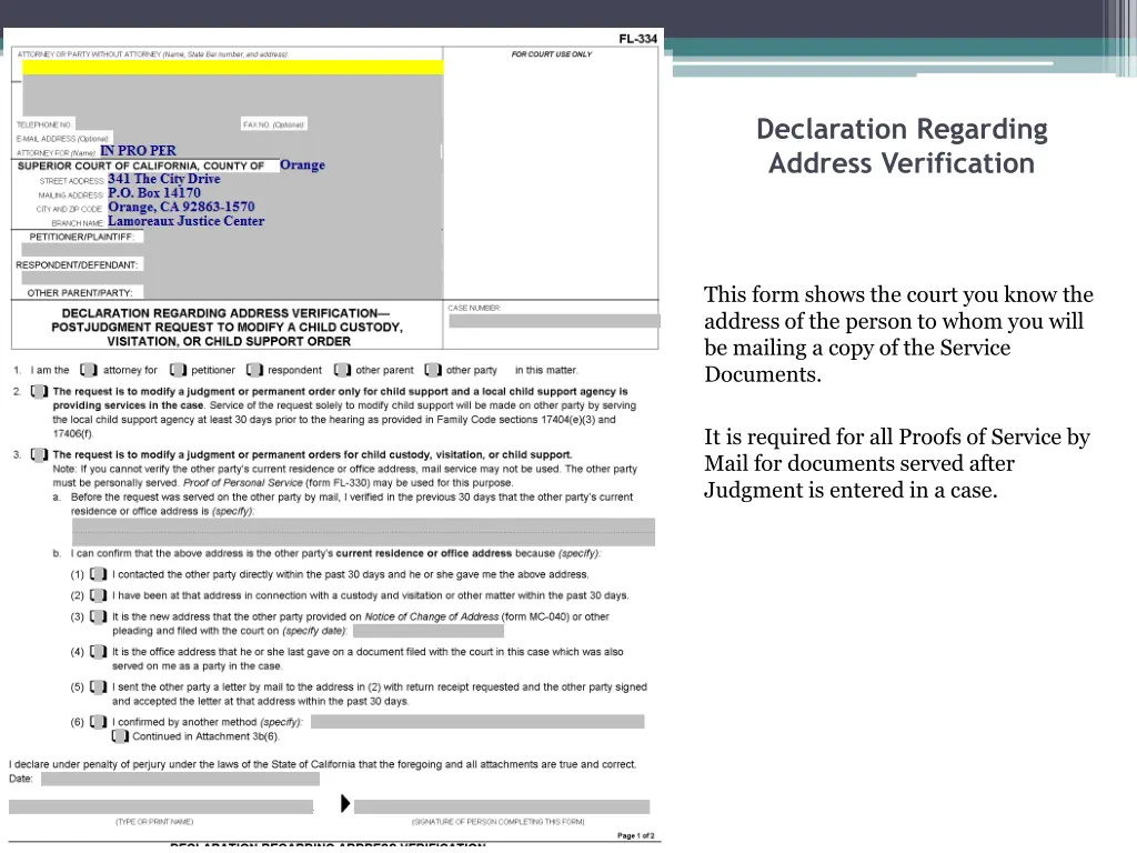 declaration regarding address verification