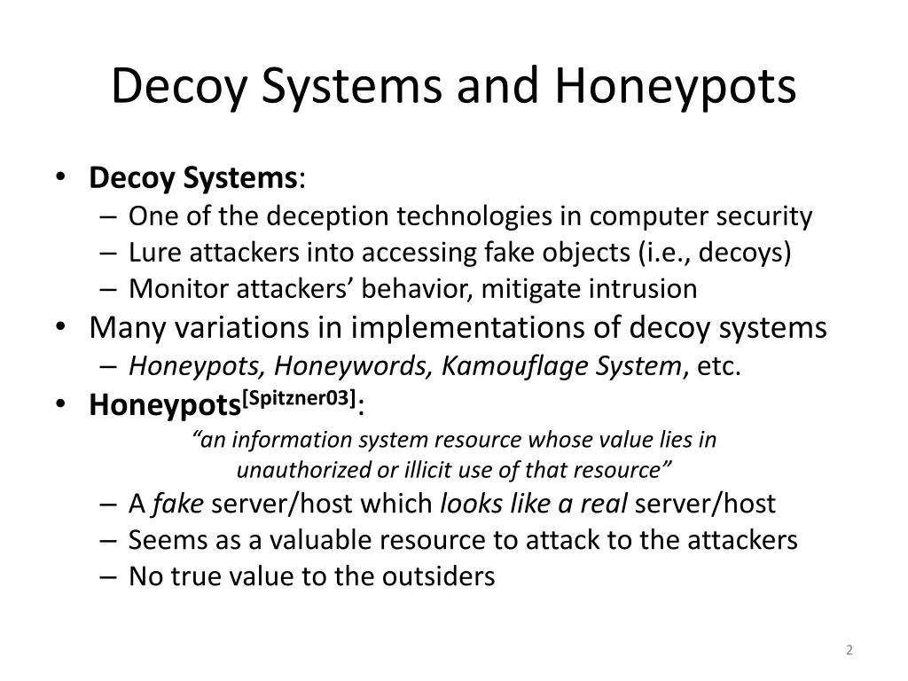 decoy systems and honeypots