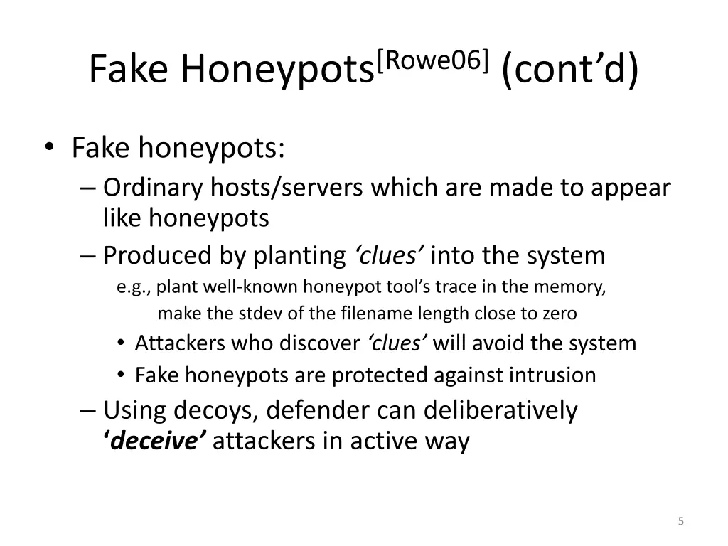 fake honeypots rowe06 cont d