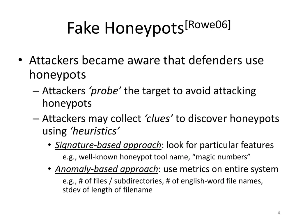 fake honeypots rowe06