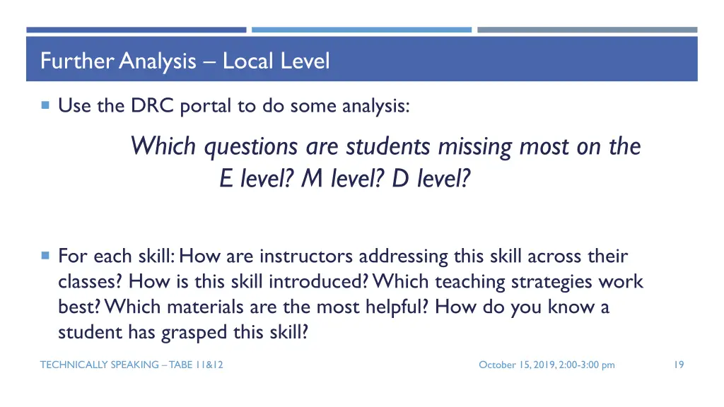 further analysis local level