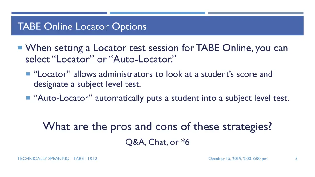 tabe online locator options