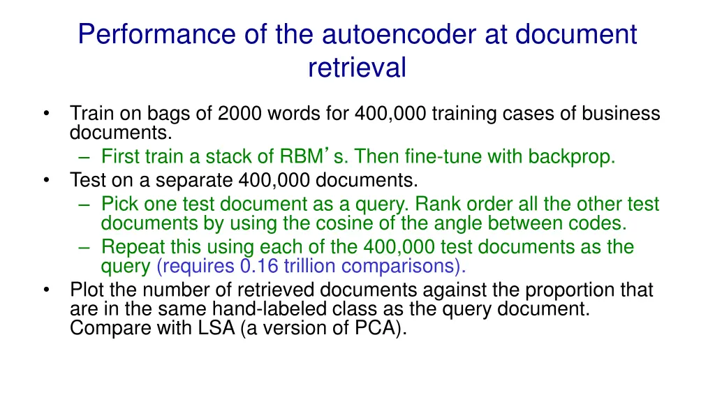 performance of the autoencoder at document