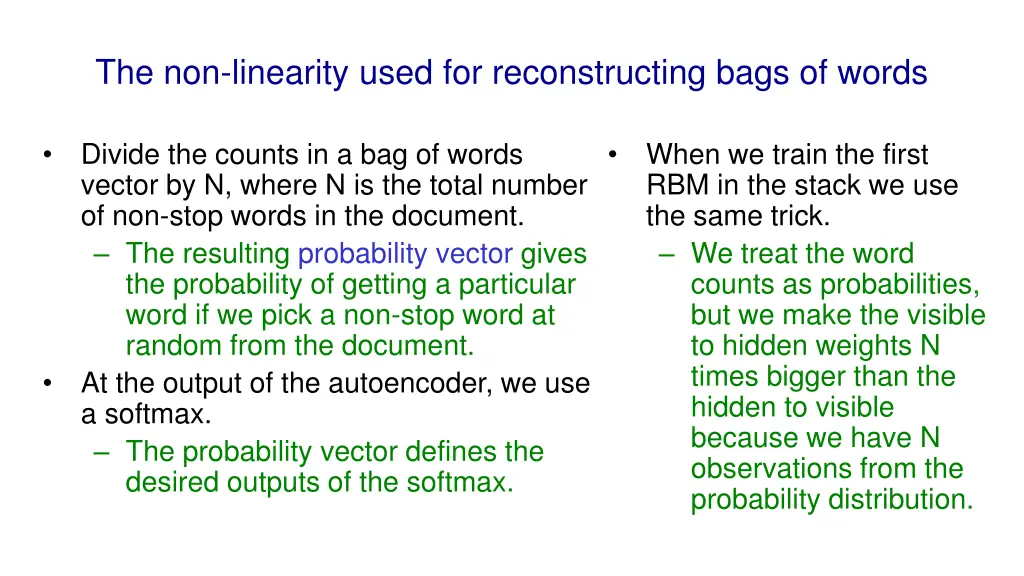 the non linearity used for reconstructing bags