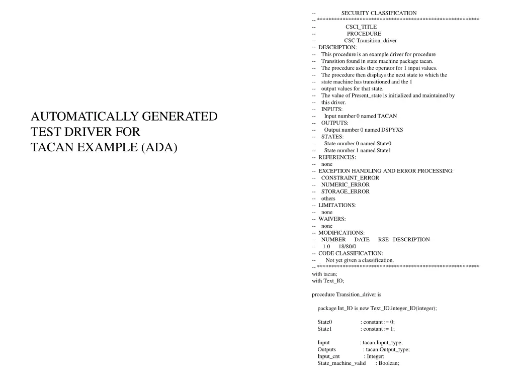 security classification csci title procedure