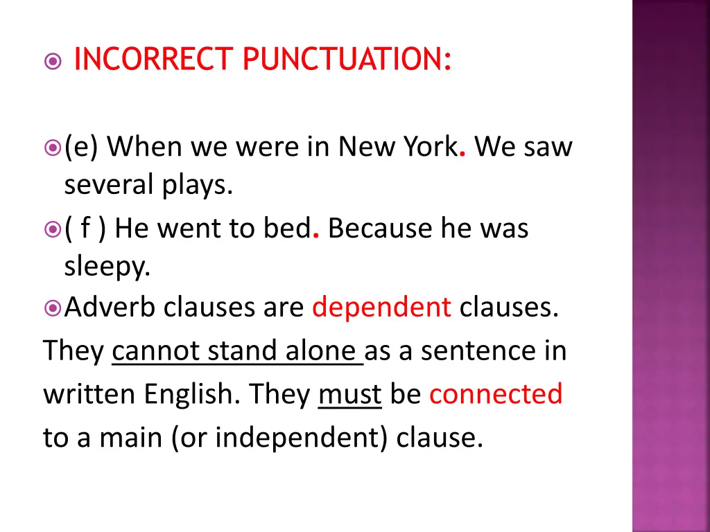 incorrect punctuation