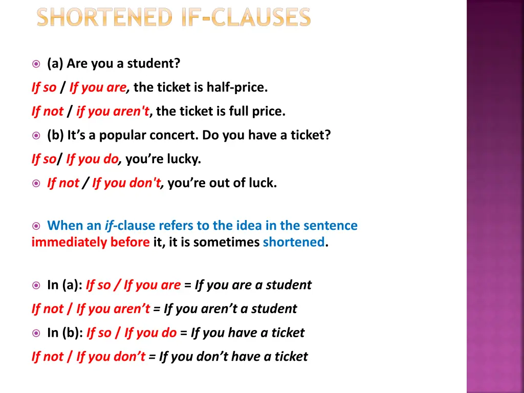 shortened if clauses