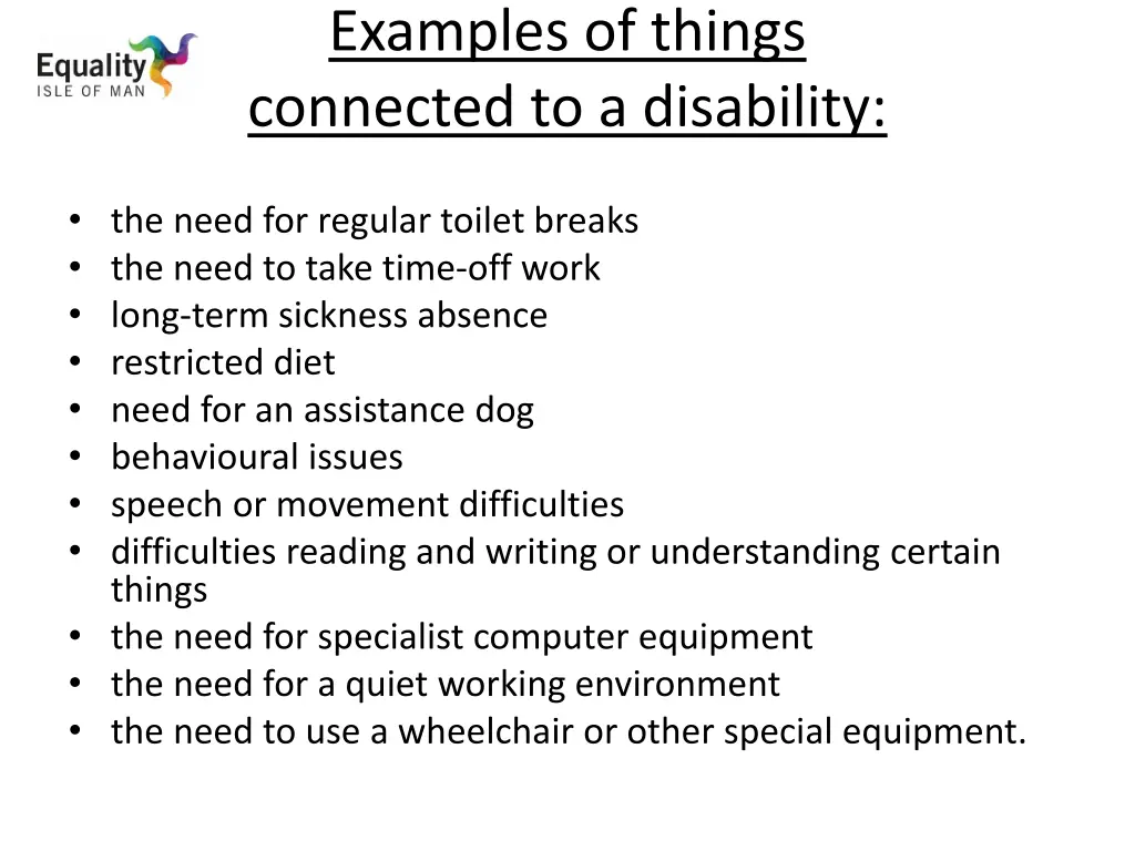 examples of things connected to a disability