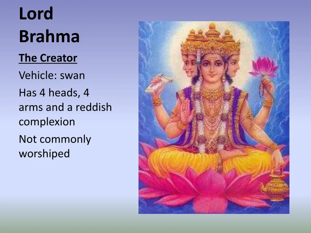 lord brahma the creator vehicle swan has 4 heads