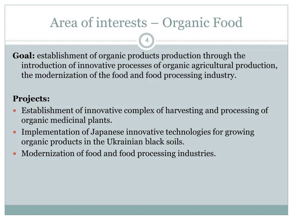 area of interests organic food