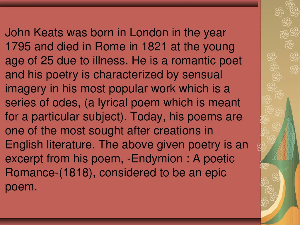 john keats was born in london in the year 1795