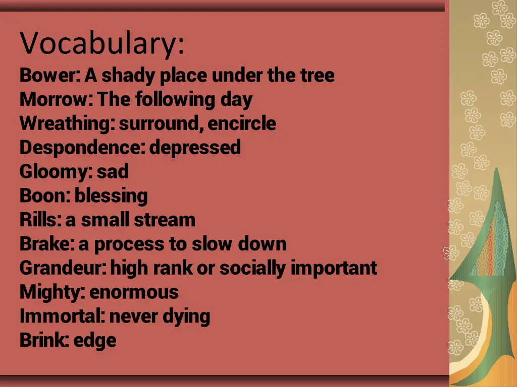 vocabulary bower a shady place under the tree