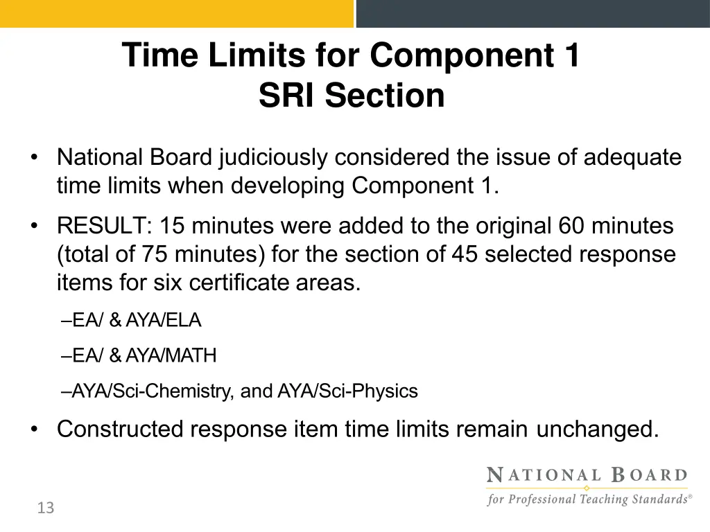 time limits for component 1 sri section