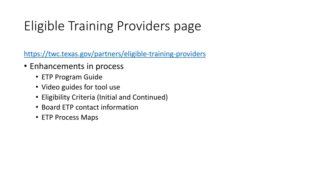 eligible training providers page