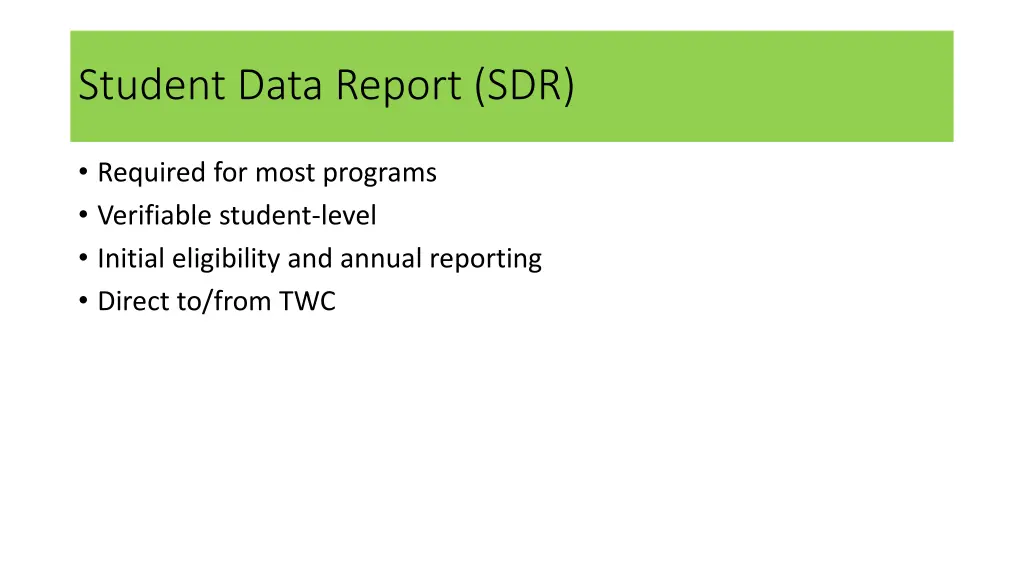 student data report sdr