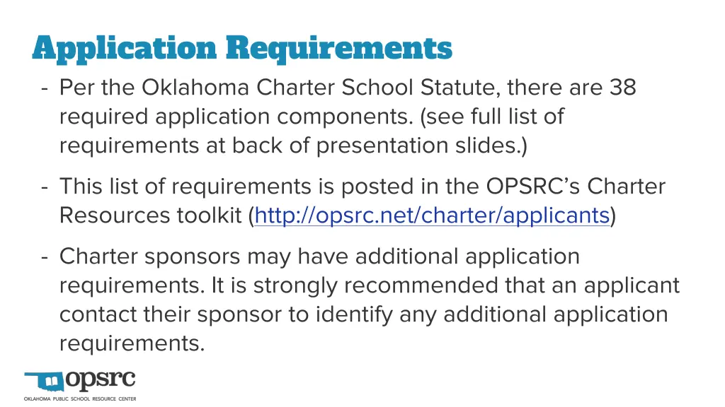 application requirements per the oklahoma charter