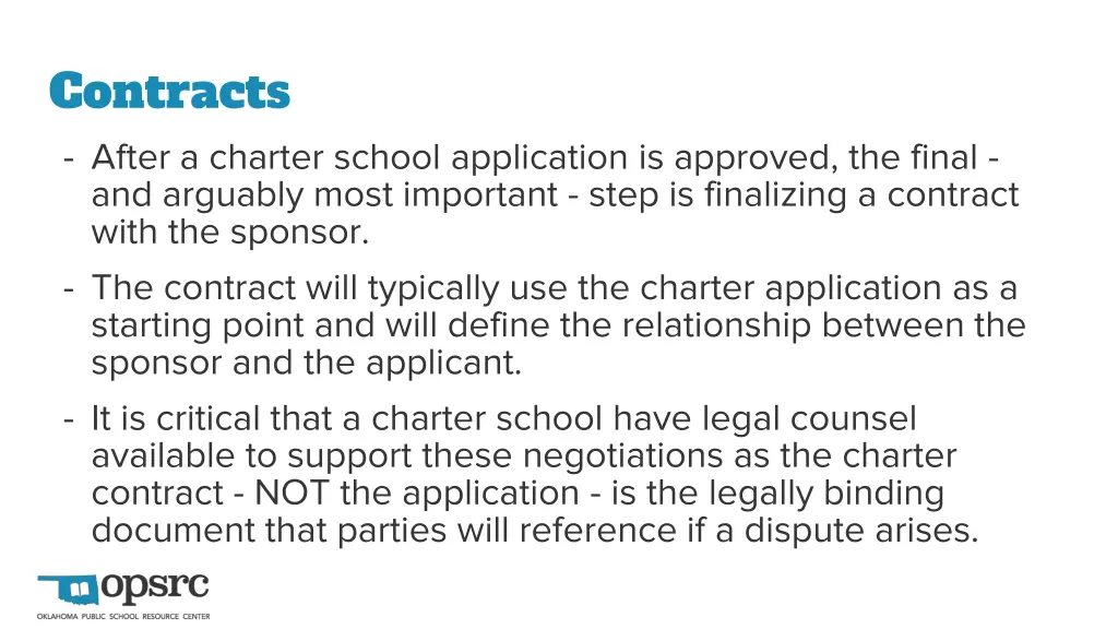 contracts after a charter school application