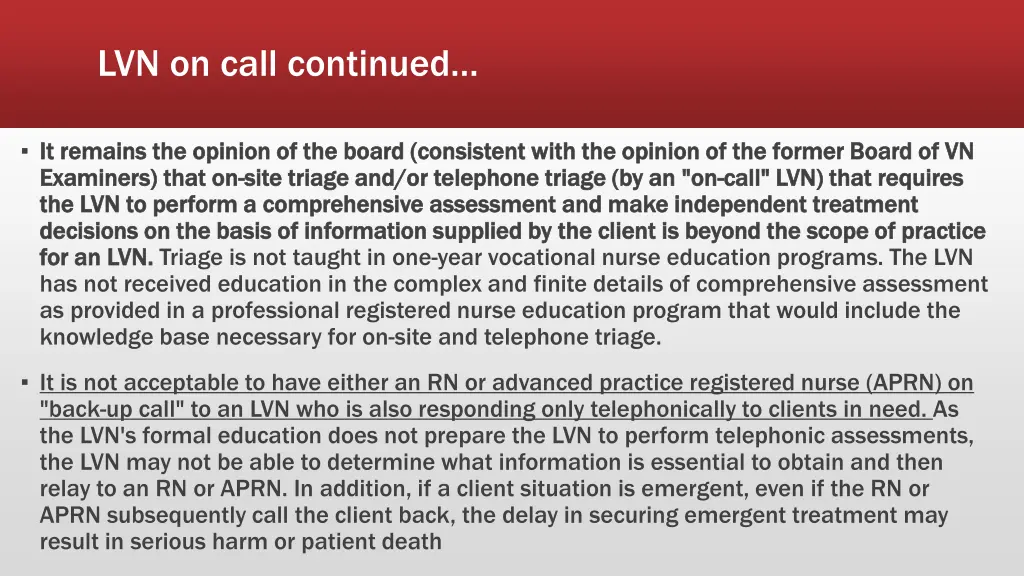 lvn on call continued 2