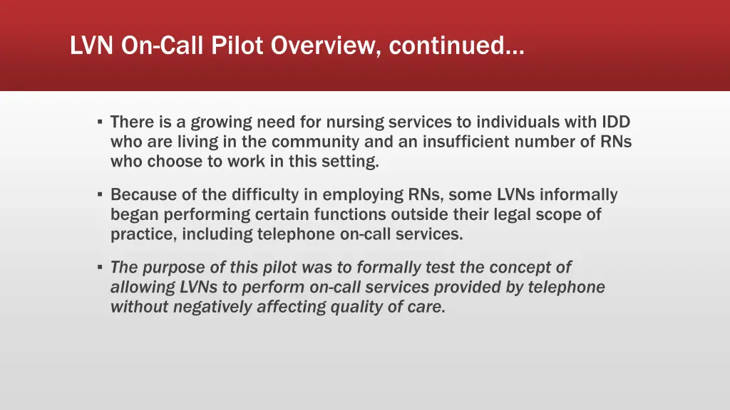 lvn on call pilot overview continued