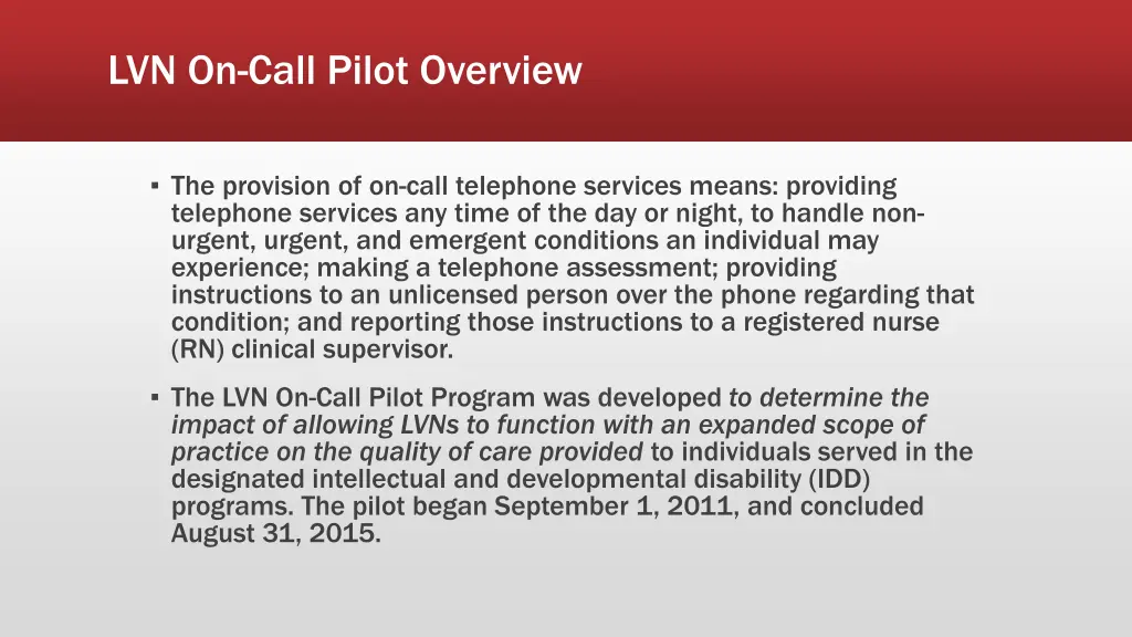 lvn on call pilot overview