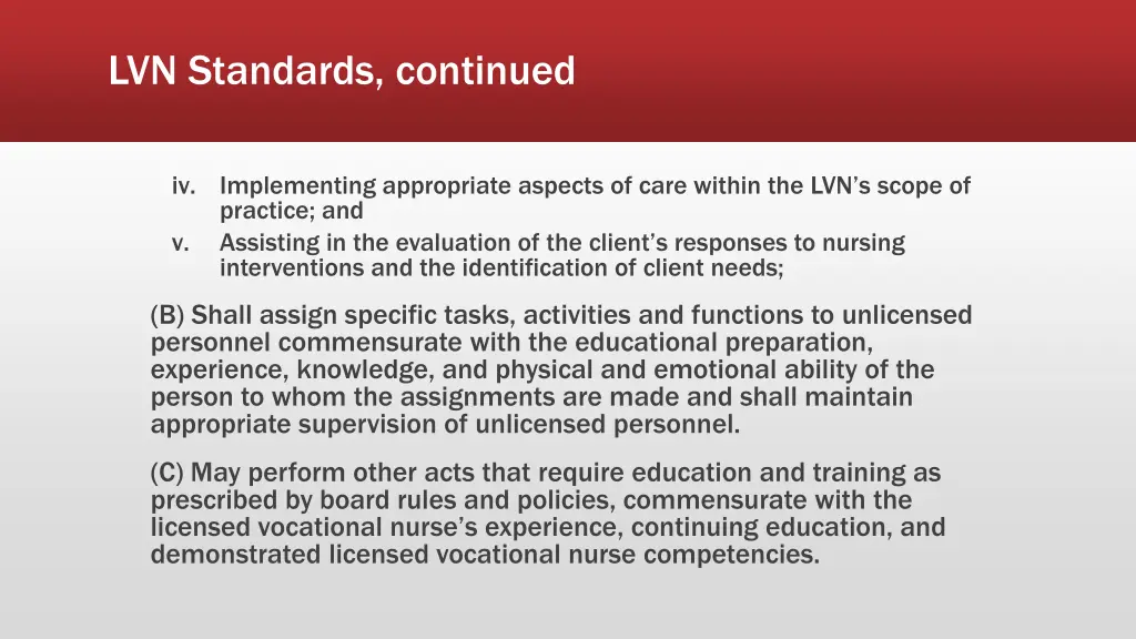 lvn standards continued