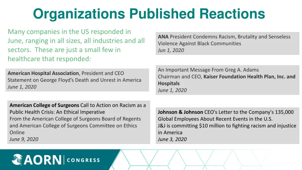 organizations published reactions