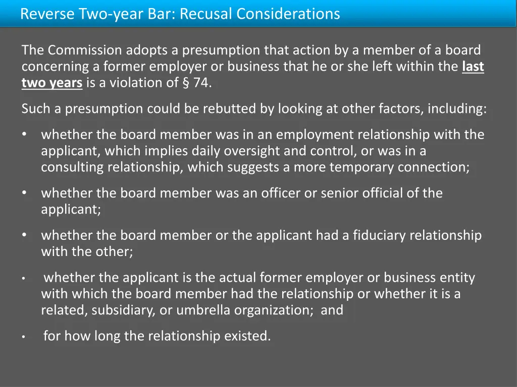 reverse two year bar recusal considerations 1