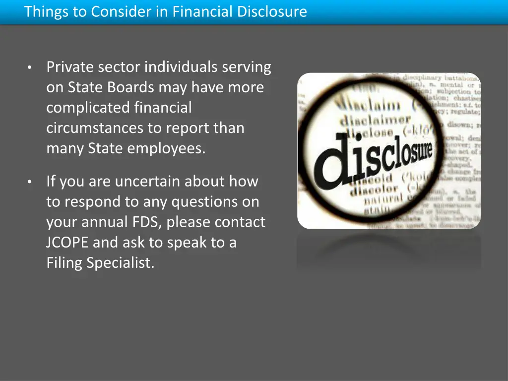 things to consider in financial disclosure